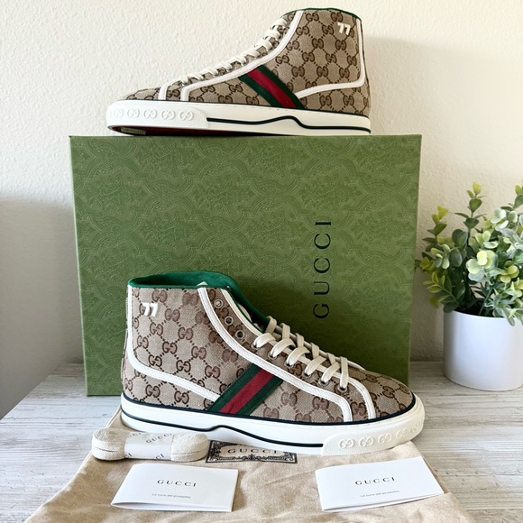 New Gucci Tennis 1977 high-top sneakers with Web, size UK 9.5, US 10 - Picture 1 of 11
